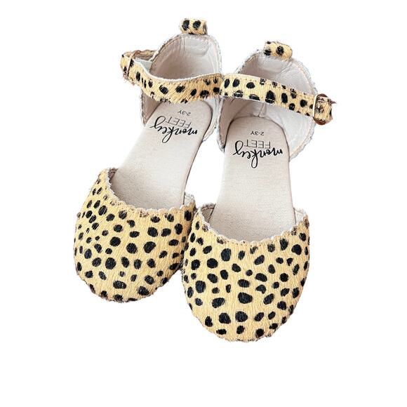 Monkeyfeet Other - Monkeyfeet 2/3y 9Y Leopard Faux hair Dorsay Flats Ankle strap Holiday Cheetah